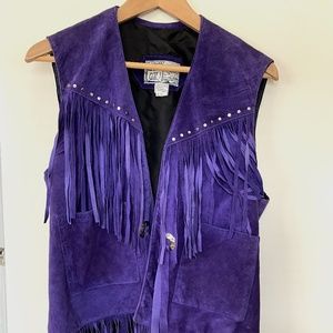 Vintage Purple Suede Vest with Fringe